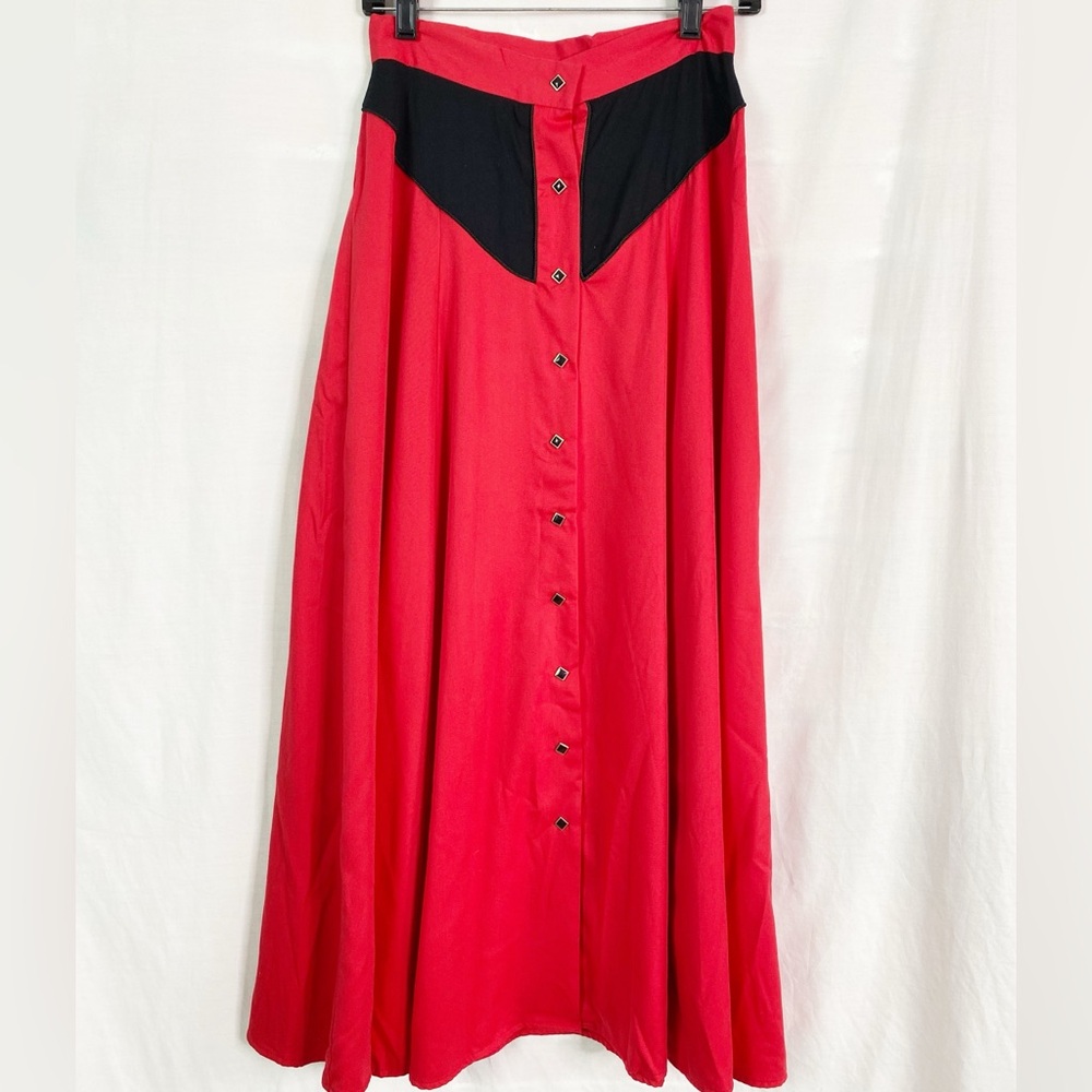 Harley Rogers Vintage Red and Black Pearl Snap Western Skirt 6